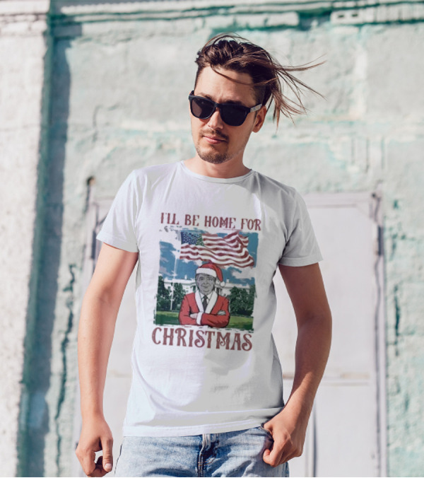 I'll Be Home For Christmas American Flag White House Santa Suit T-Shirt