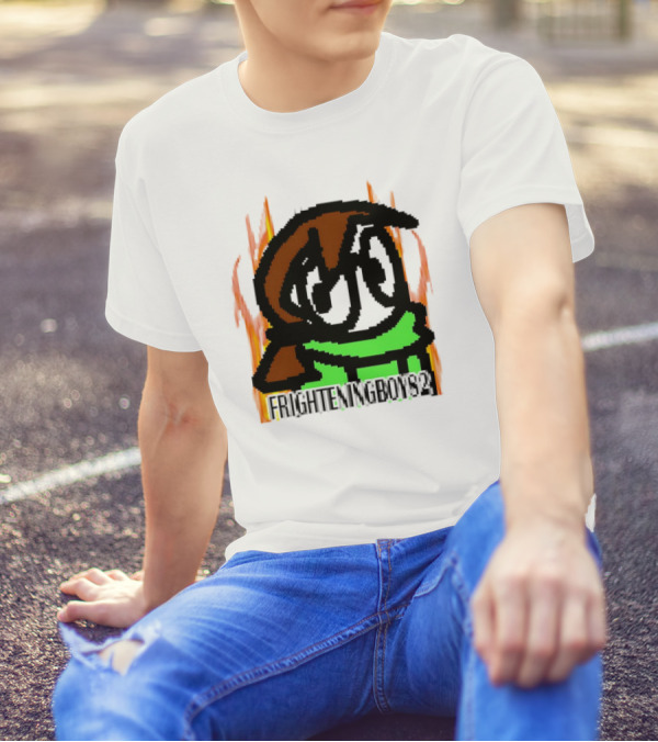 FRIGHTENINGBOY82 Leaf Pixel Art Character With Green Scarf And Flames T-Shirt