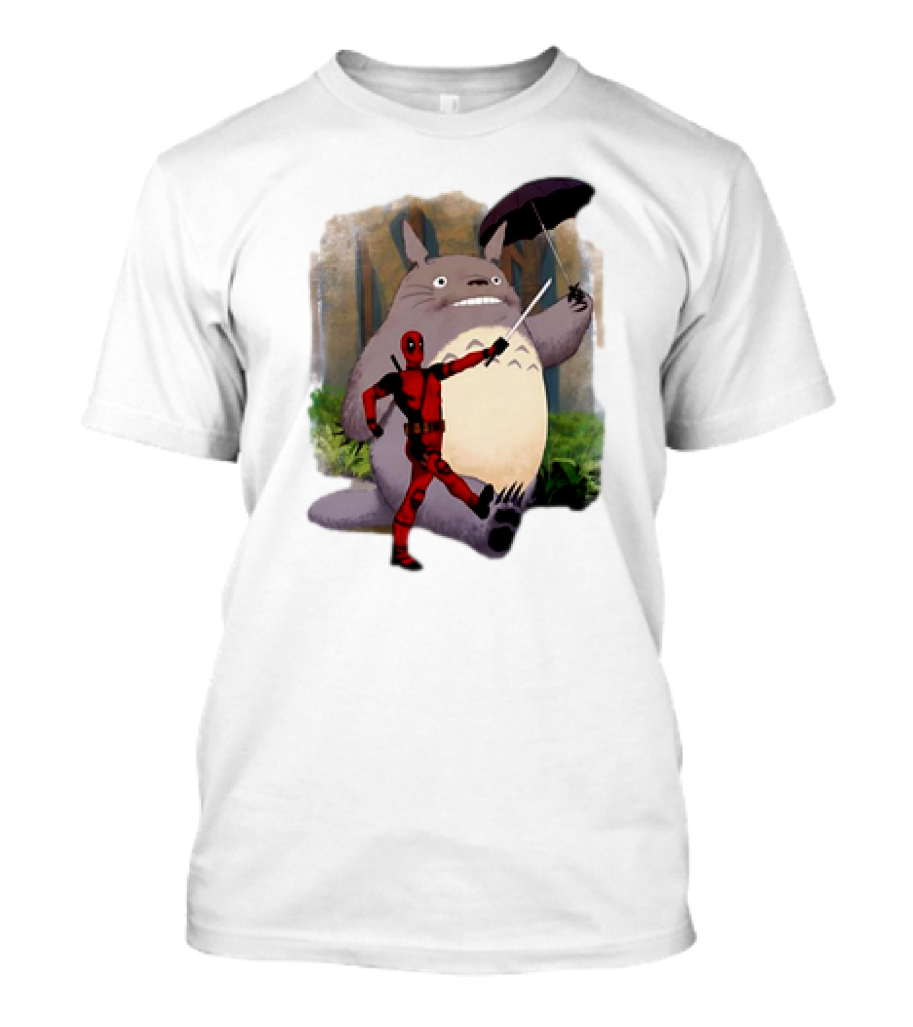My Neighbor Totoro With Deadpool Funny Cartoon Mashup T-Shirt