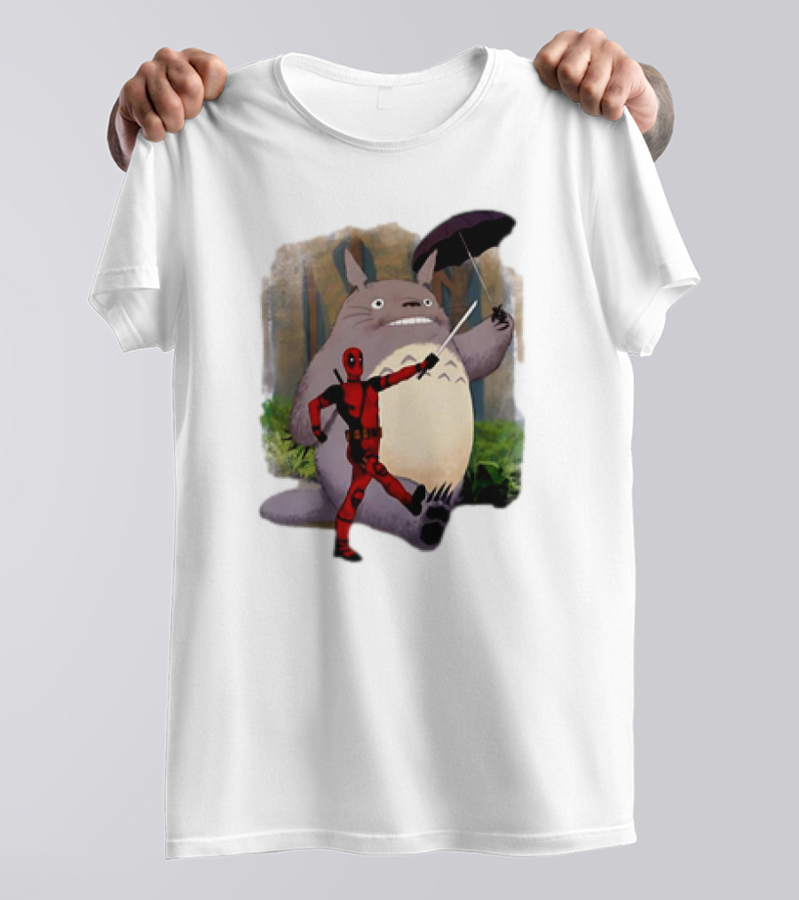 My Neighbor Totoro With Deadpool Funny Cartoon Mashup T-Shirt