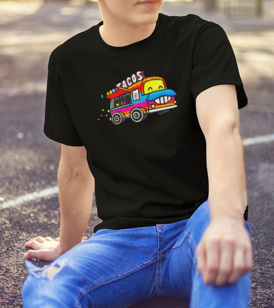Tacos Tuesdays Colorful Food Truck With Happy Face T-Shirt