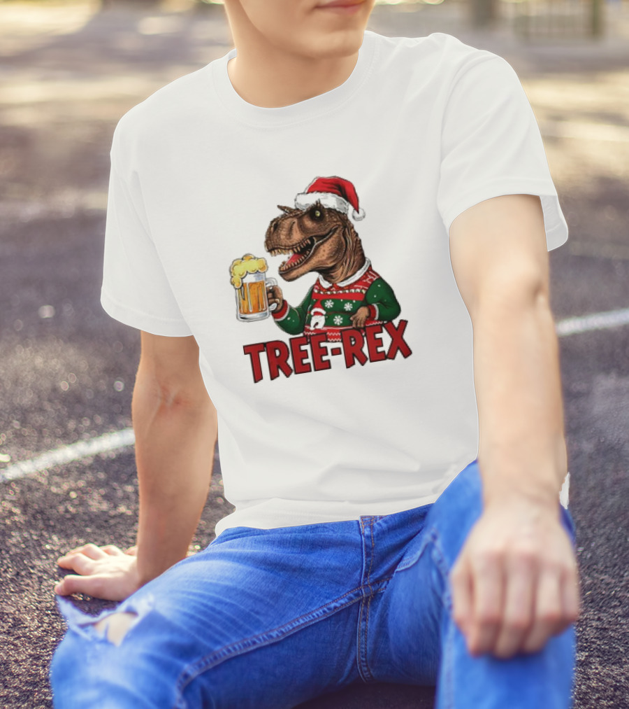 Christmas Tree-Rex Ugly Sweater Merry Beer Dinosaur Trex T-Shirt