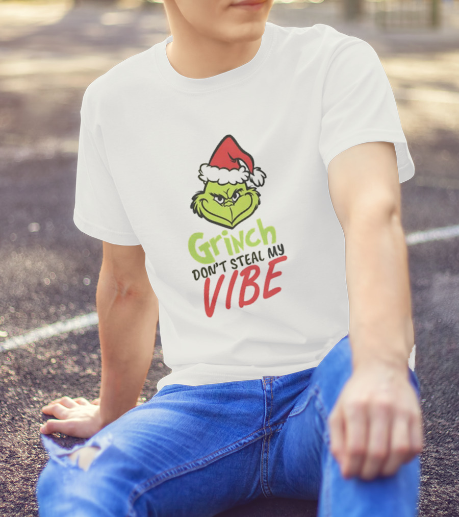 Grinch Don’t Steal My Vibe Christmas Santa Hat T-Shirt