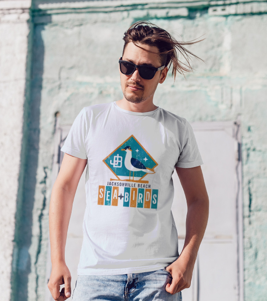 Hometown Collection Jacksonville Beach Sea Birds Logo With Geometric Diamond And Stylized Seagull T-Shirt