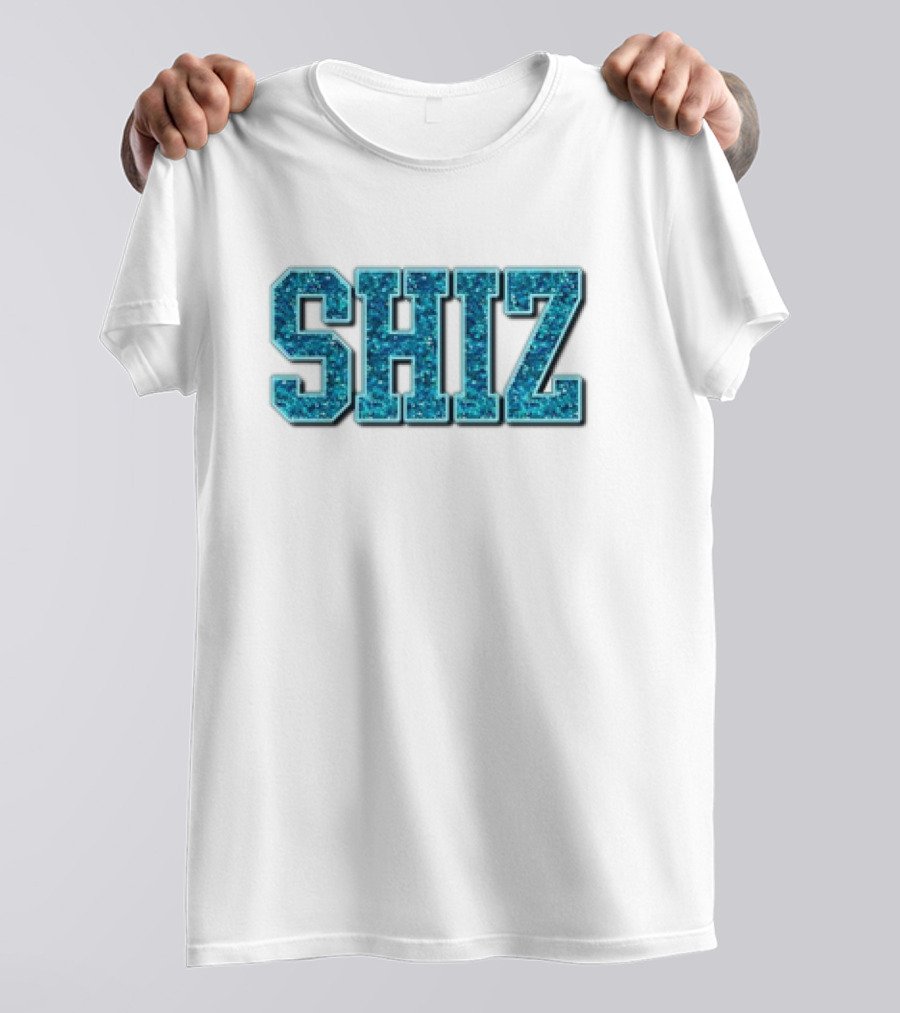 SHIZ Glitter Bold Blue Text T-Shirt