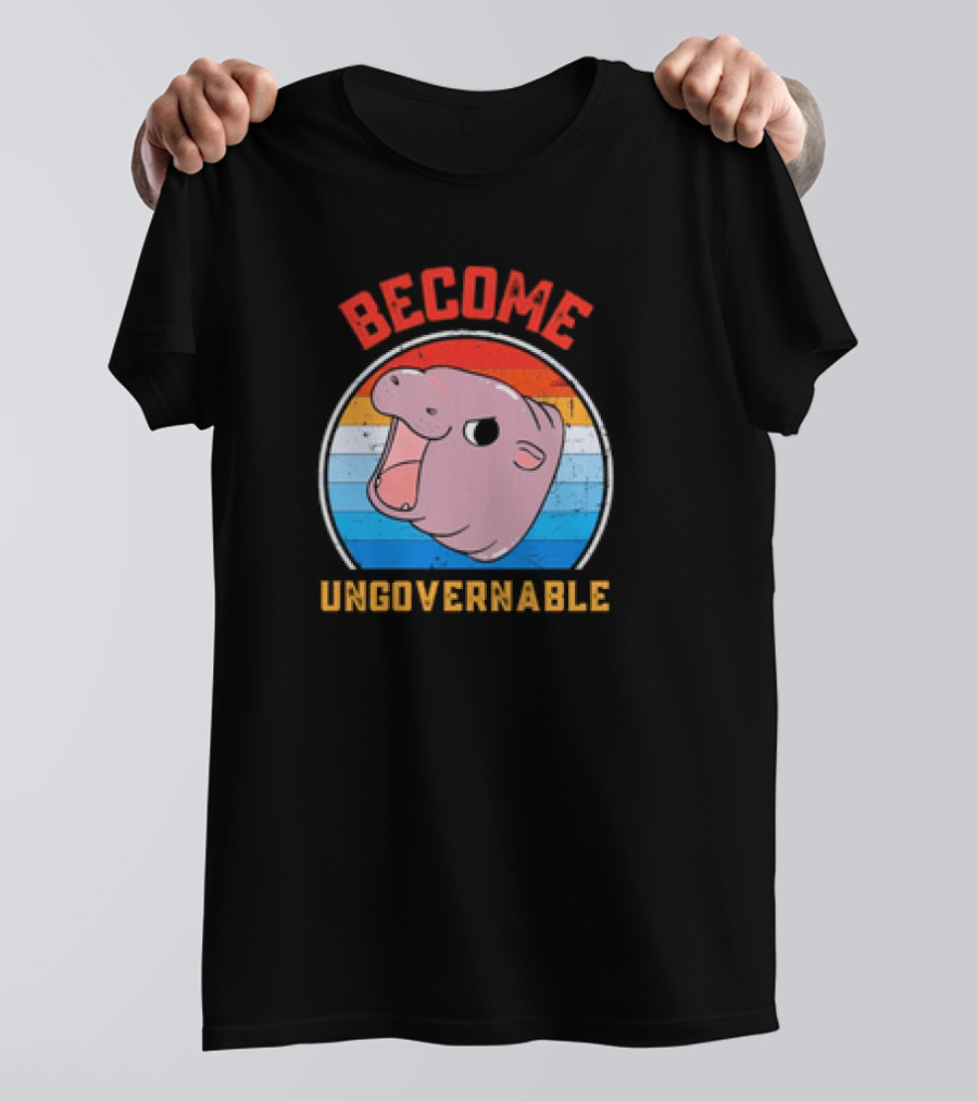 Become Ungovernable Moo Deng Vintage Hippo Retro Stripes T-Shirt