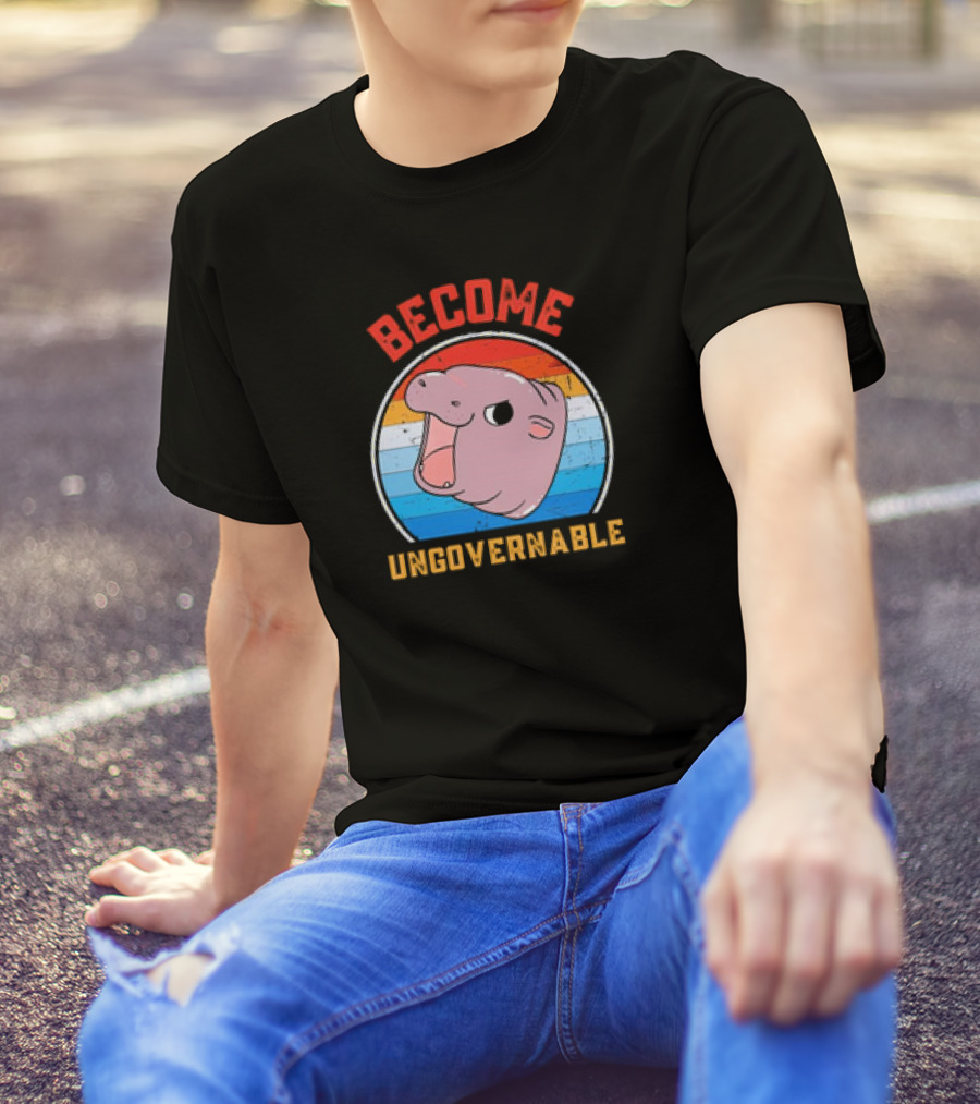 Become Ungovernable Moo Deng Vintage Hippo Retro Stripes T-Shirt