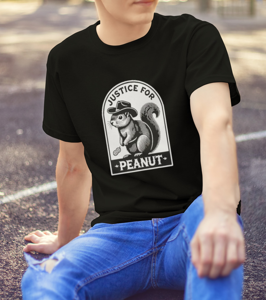 Justice For Peanut The Squirrel Funny Wanted Peanut Squirrel Retro Cowboy Hat T-Shirt