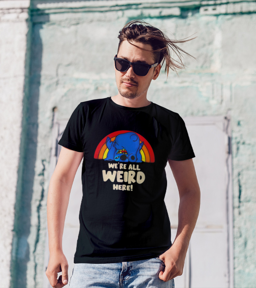 Stitch We're All Weird Here Rainbow T-Shirt