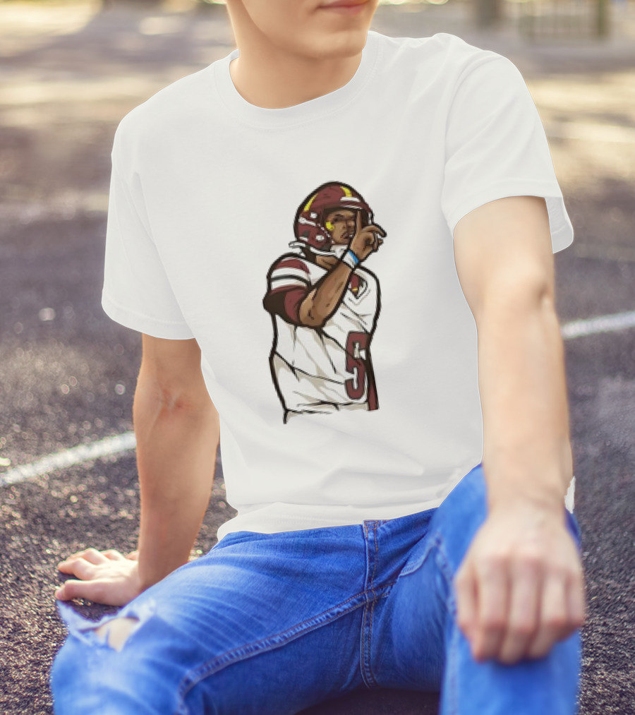 Jayden Daniels Shhh Gesture Cartoon Football Player Number 5 T-Shirt