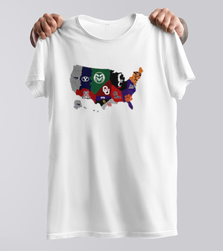 Map Of College Football Teams Featuring Big 12 Undefeated 13 T-Shirt