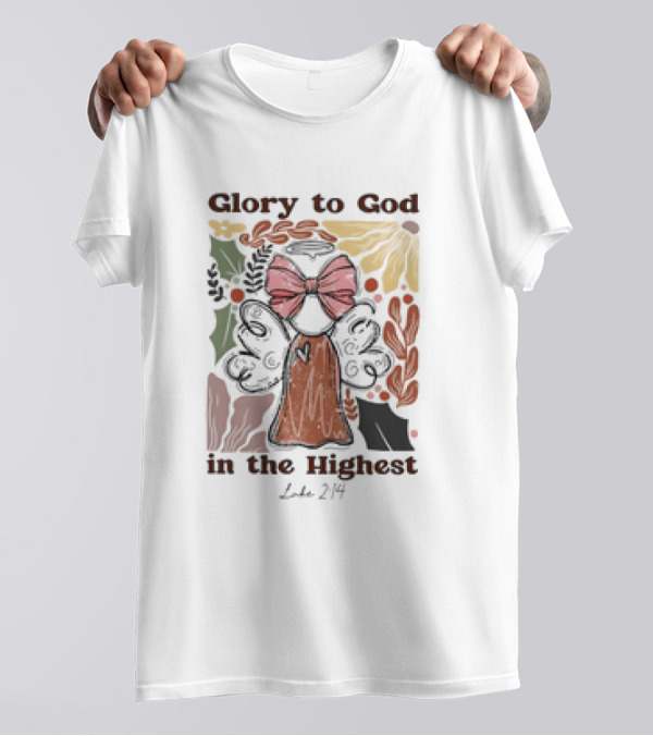Glory To God In The Highest Luke 2:14 Retro Vintage Christian Angel Bow T-Shirt