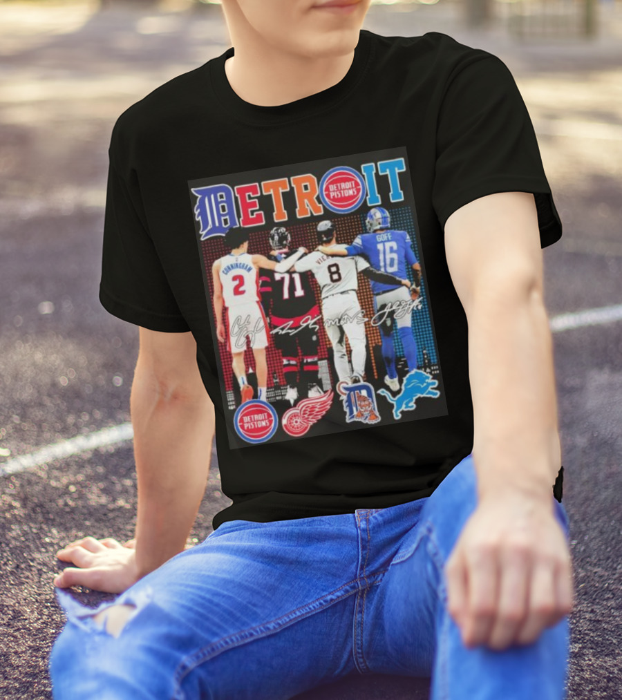 Detroit Pistons Red Wings Tigers Lions Cunningham Larkin Vierling Goff T-Shirt