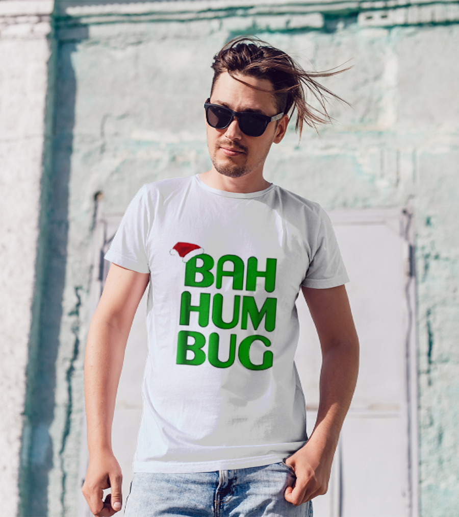 Bah Hum Bug Christmas Text With Santa Hat T-Shirt