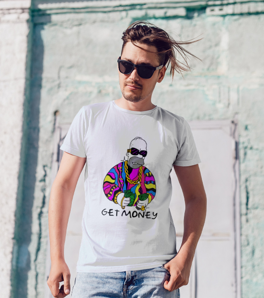 Homer Simpson Gangster Get Money Colorful Sweater And Sunglasses T-Shirt