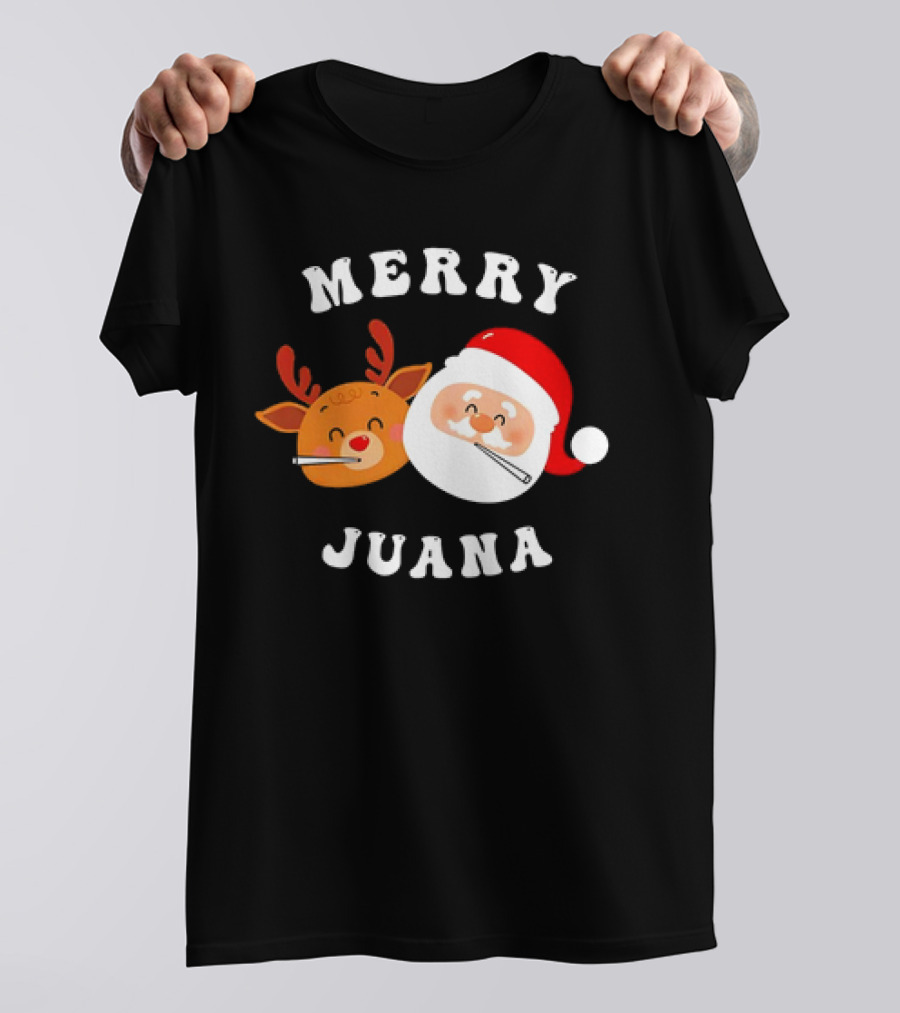 Merry Juana Christmas Santa And Reindeer Smoking Holiday Fun T-Shirt