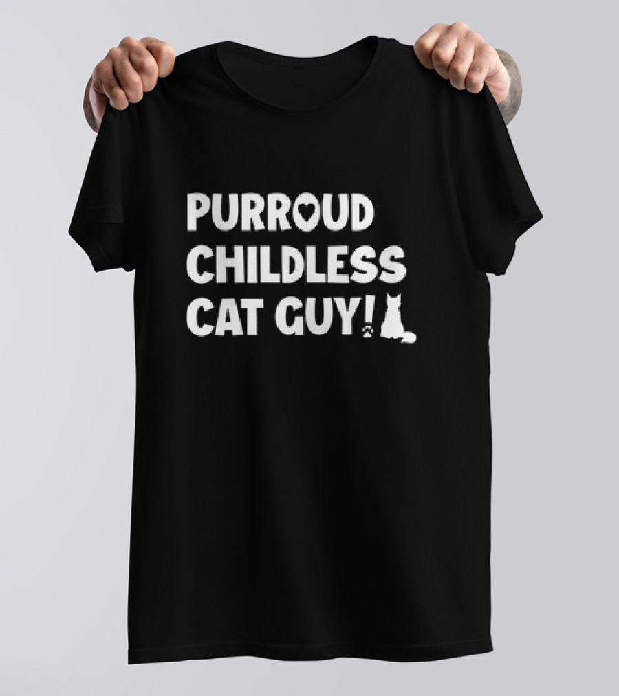 Purroud Childless Cat Guy Graphic Casual Wear T-Shirt