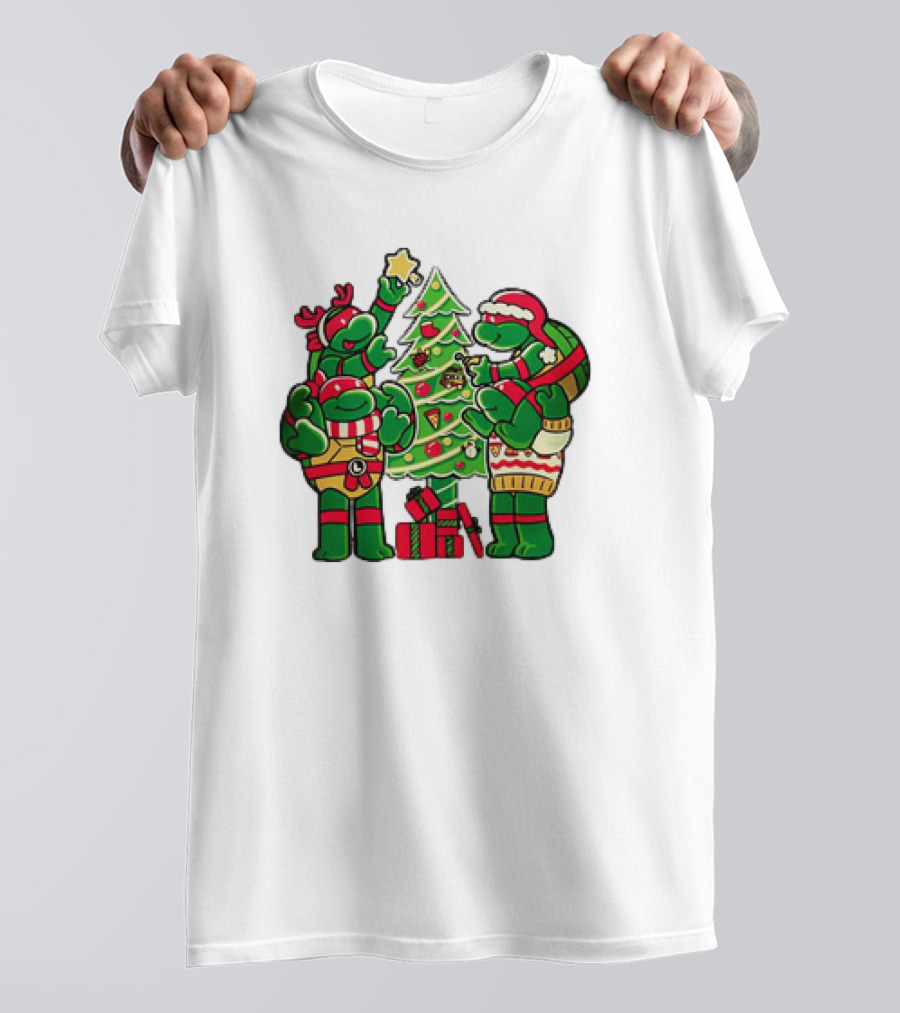 Cozy Xmas Teenage Mutant Ninja Turtles Christmas Tree Decorating Scene T-Shirt