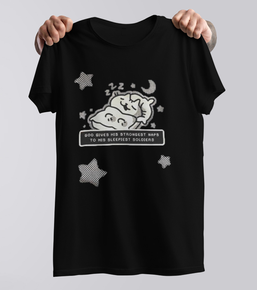 God Gives His Strongest Naps To His Sleepiest Soldiers Cute Sleeping Cat And Moon Stars T-Shirt