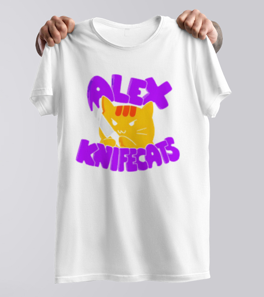 Alex Knifecats Orange Cat Purple Text T-Shirt