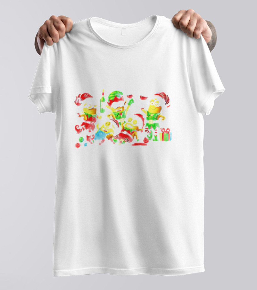 Minion Christmas Merry Celebration With Santa Hats And Wine T-Shirt
