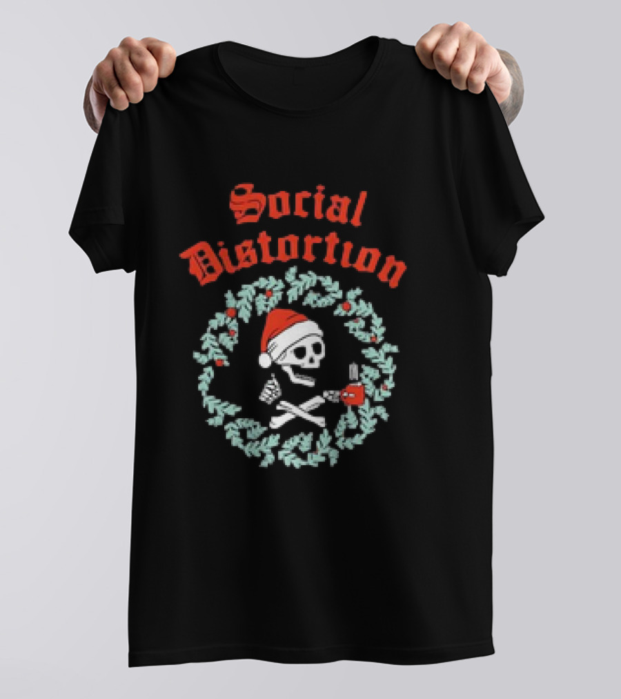 Social Distortion Skelly Wreath Santa Christmas Skeleton T-Shirt