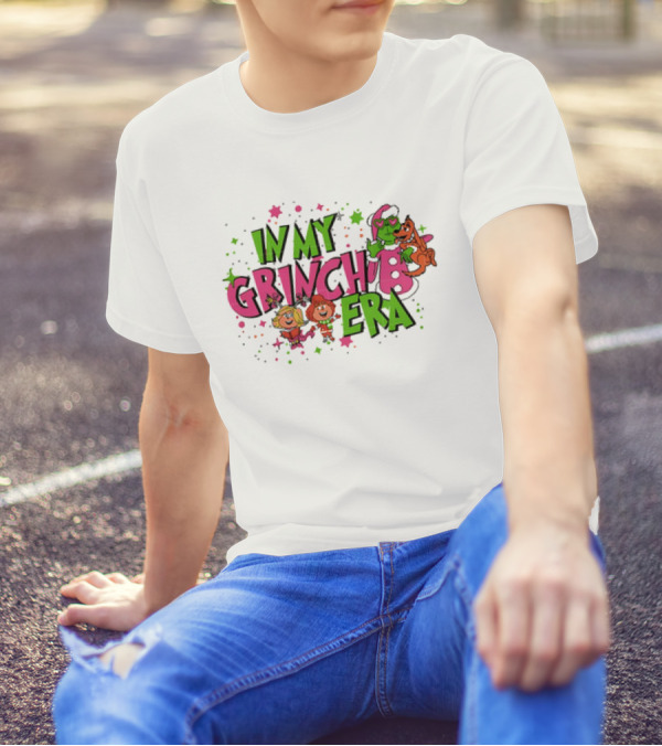 In My Grinch Era Pink Christmas With Cartoon Characters T-Shirt