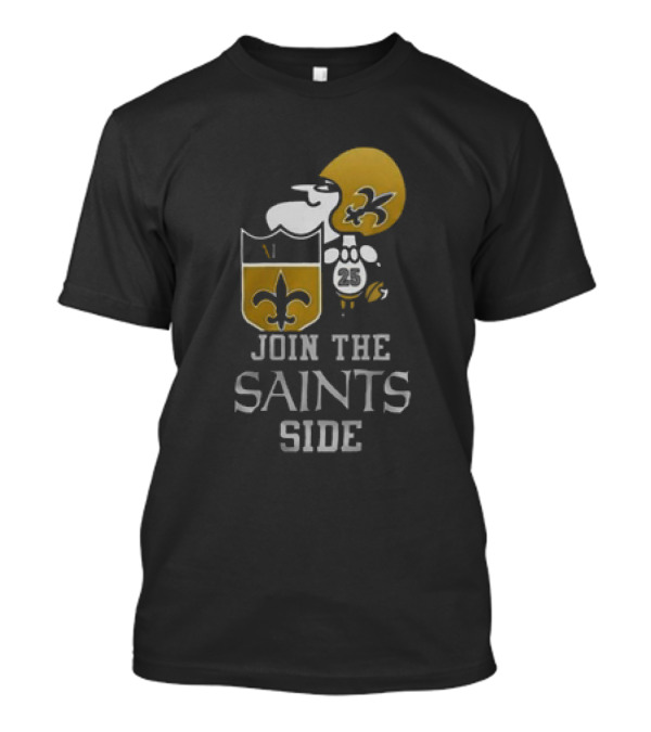 Join The Saints Side New Orleans Saints X Snoopy Football Shield Fleur-de-Lis T-Shirt