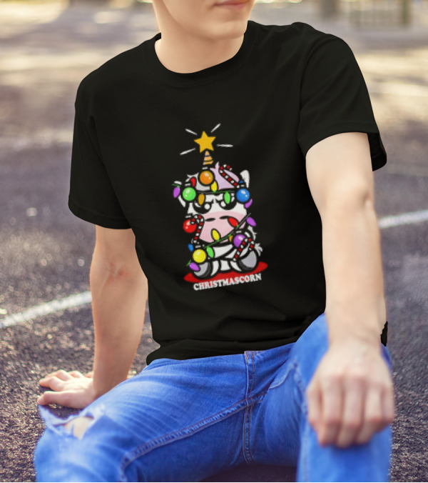 Christmascorn Unicorn Wrapped In Lights And Candy Canes T-Shirt