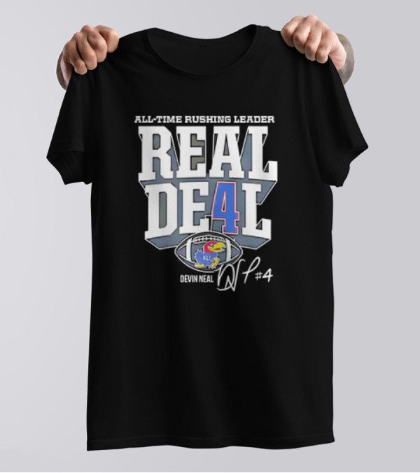 All-Time Rushing Leader Real De4l Devin Neal Kansas Jayhawks Football #4 Signature T-Shirt