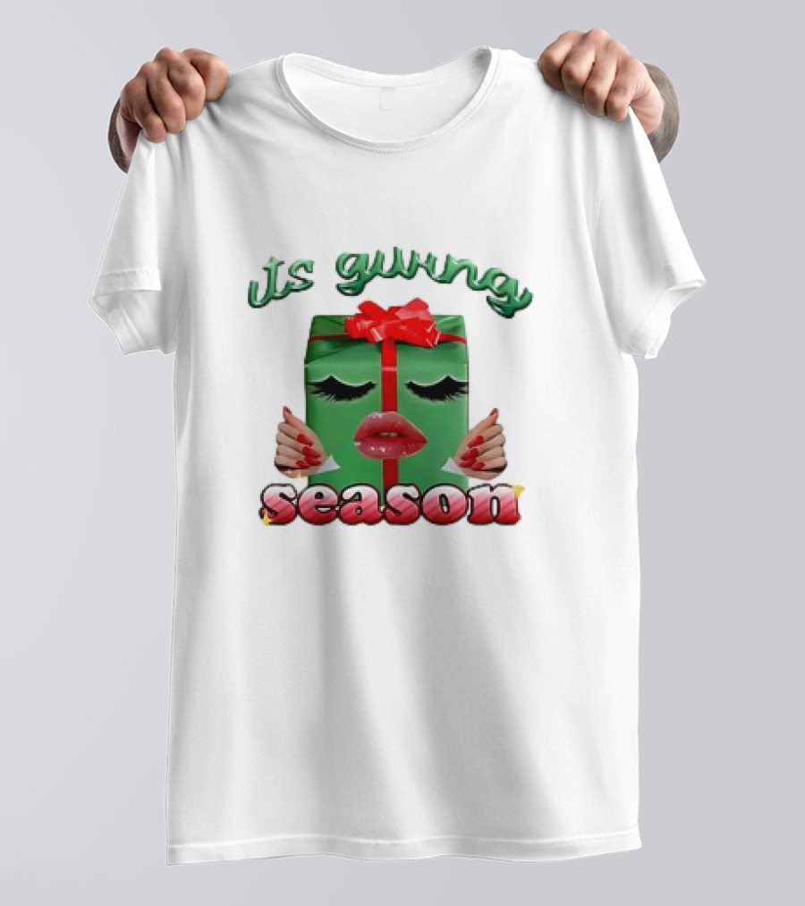 Its Giving Season Christmas Present With Red Lips And Nails T-Shirt