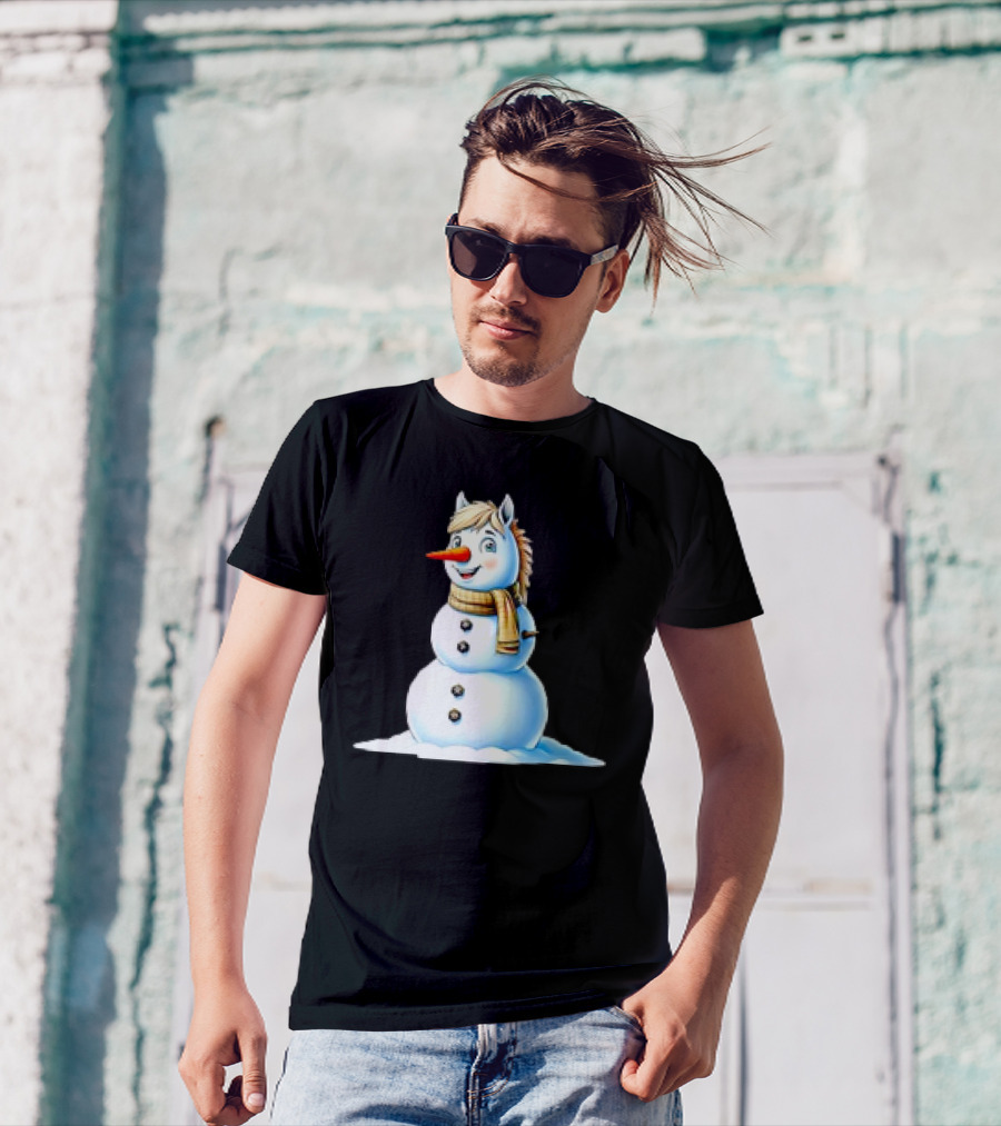 Horse Snowman Wearing Scarf Christmas T-Shirt