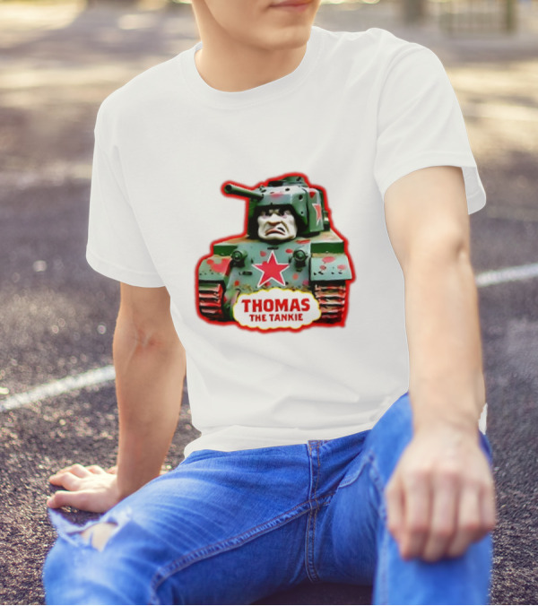 THOMAS THE TANKIE Green Camouflage Tank Red Star Cartoon Face T-Shirt