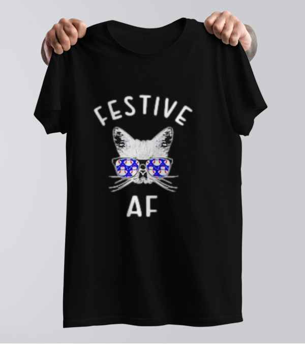 Festive AF Cat With Christmas Snowman Sunglasses T-Shirt