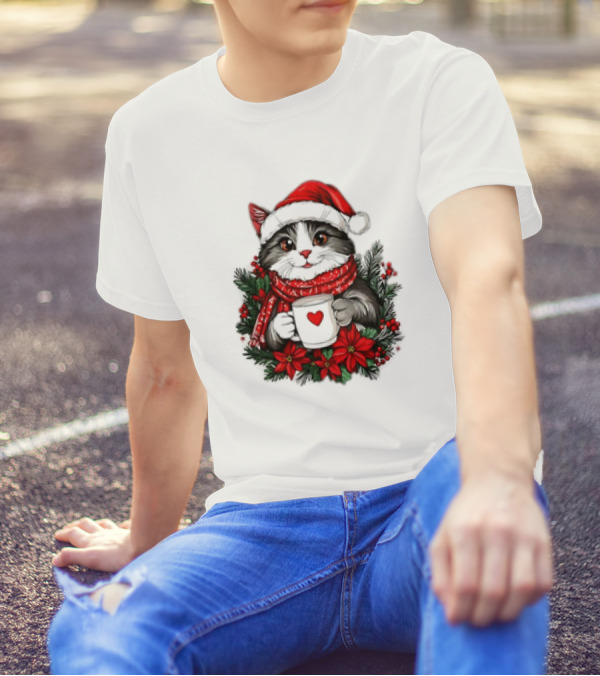 Christmas Cat Santa Hat Coffee Mug Festive T-Shirt