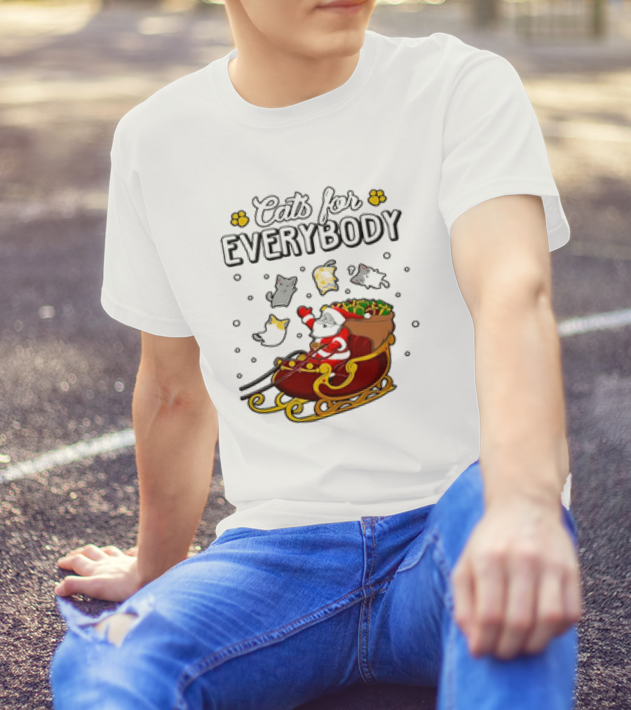 Cats For Everybody Santa Sleigh With Christmas Cats Merry Xmas T-Shirt