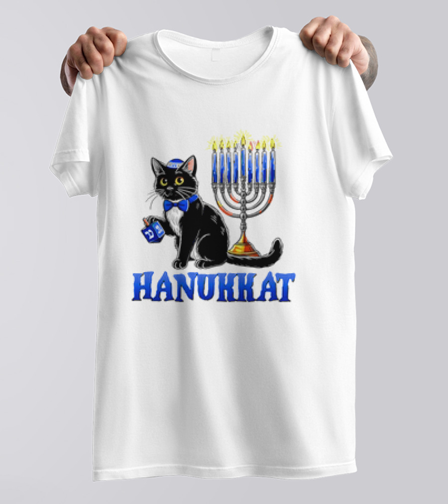 Hanukkat Cute Happy Hanukkah Jewish Cat Menorah Chanukah T-Shirt