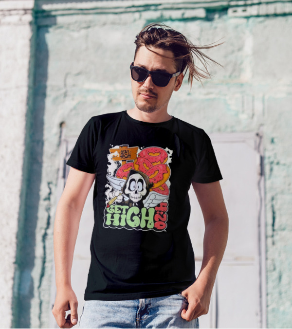 Stay High Get High 420 Skull Wings Donuts T-Shirt