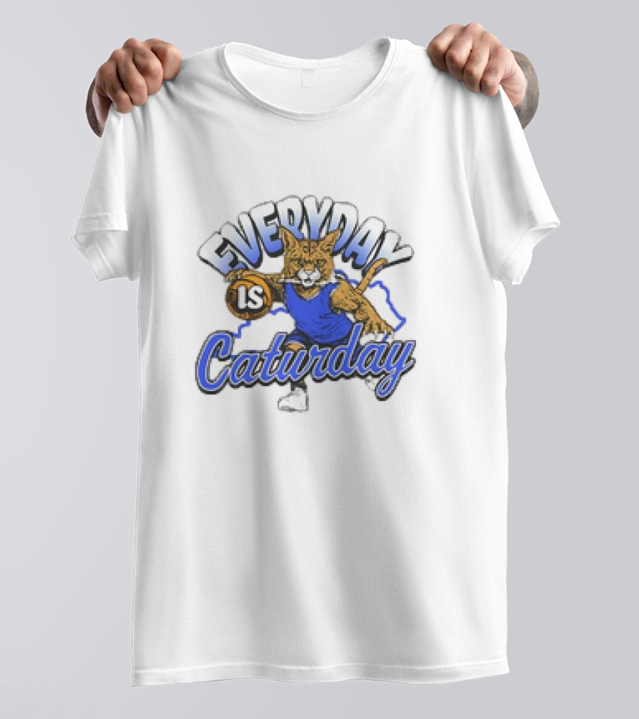 Everyday Is Caturday Basketball Cartoon Cat In Blue Jersey T-Shirt