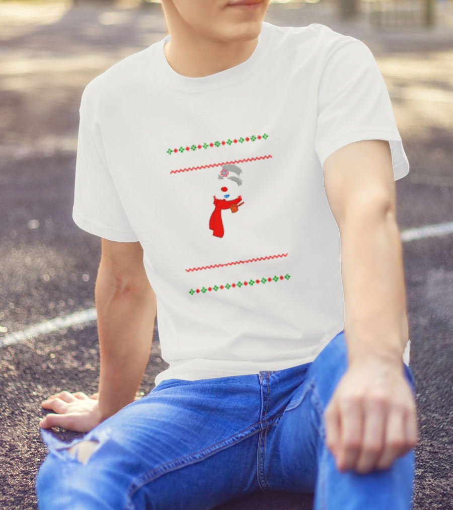 Snowman Santa Hat Red Scarf Christmas T-Shirt