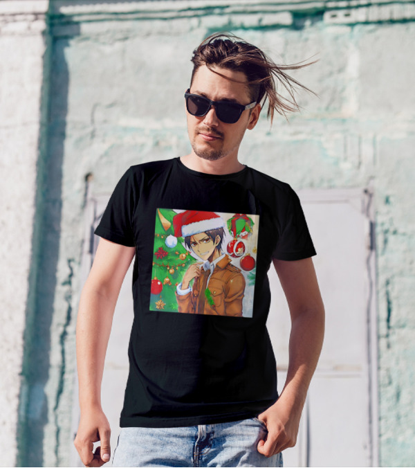 Eren Yeager Santa Hat Christmas Attack On Titan Anime Festive Tree Ornaments T-Shirt