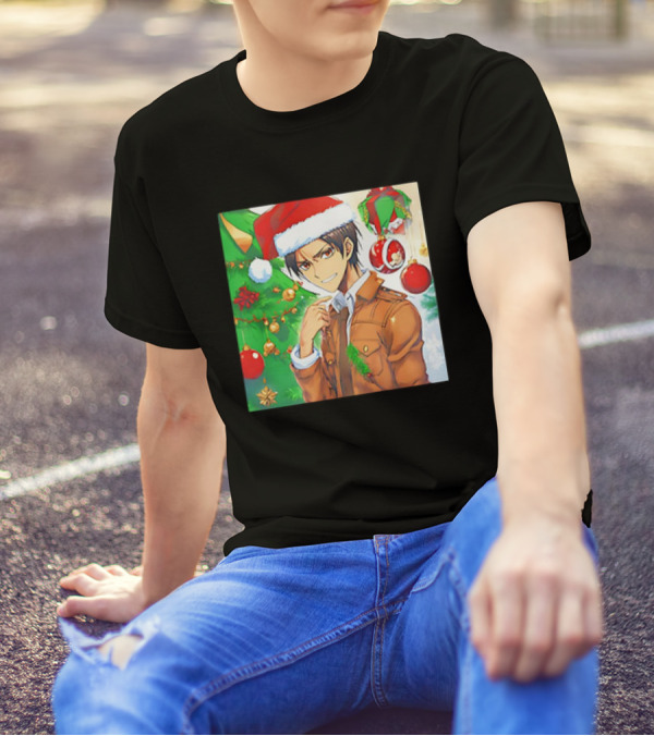 Eren Yeager Santa Hat Christmas Attack On Titan Anime Festive Tree Ornaments T-Shirt