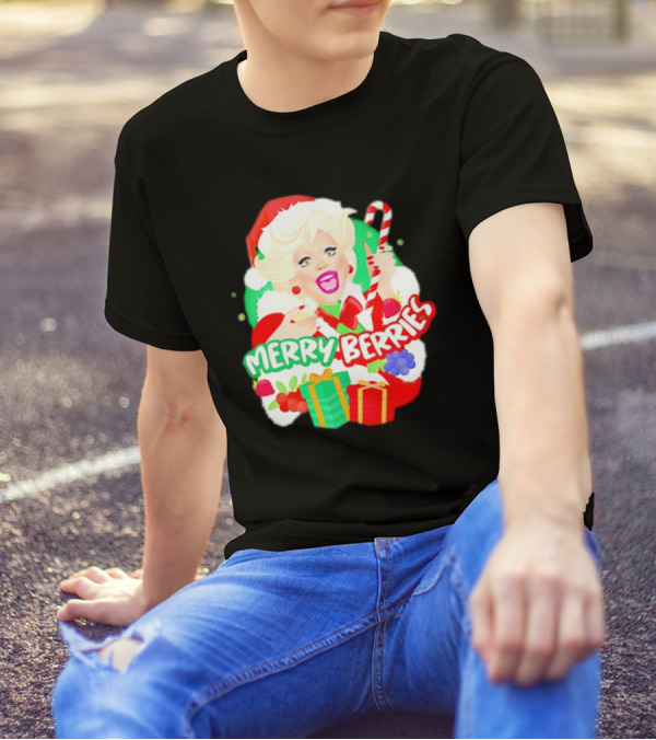 Merry Berries Christmas Santa Hat Candy Cane Gifts T-Shirt