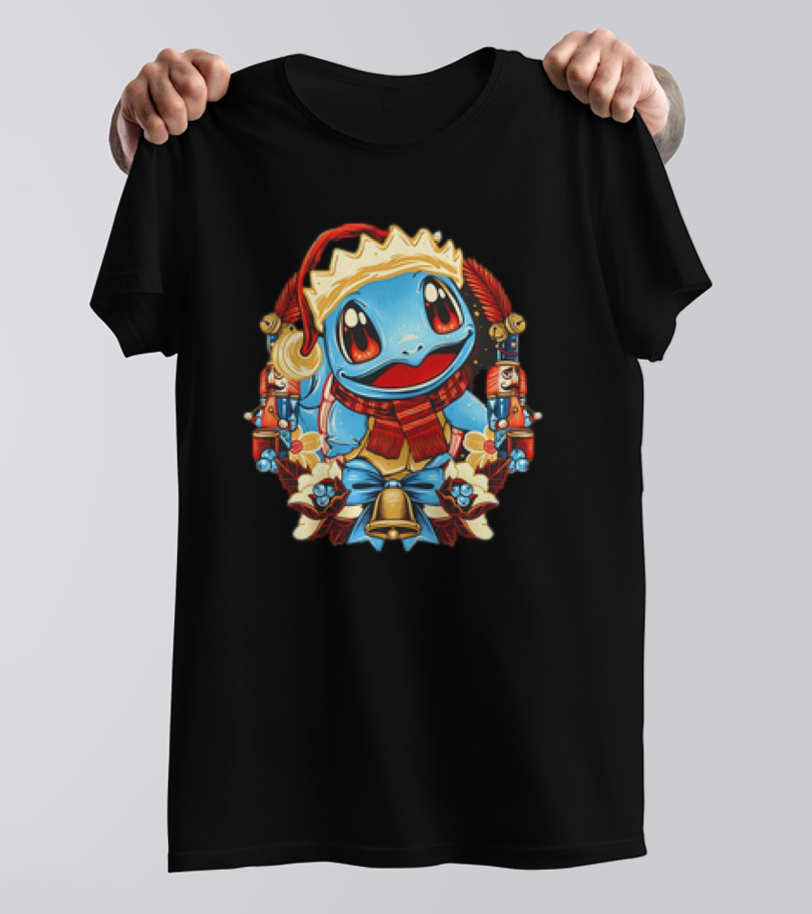 Squirtle Santa Hat Christmas Pokemon Cartoon Nutcrackers Bells T-Shirt