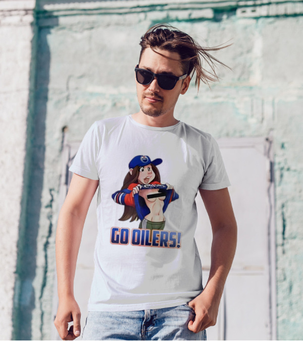 Edmonton Oilers Fan Girl Cartoon Go Oilers Enthusiasm T-Shirt