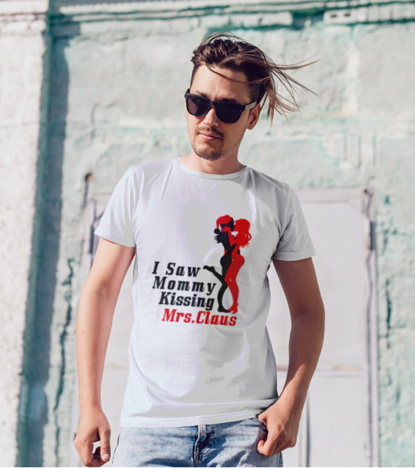 I Saw Mommy Kissing Mrs. Claus Retro Silhouette Christmas Fun T-Shirt