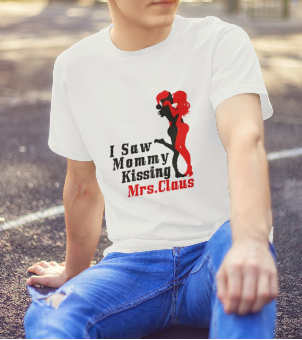 I Saw Mommy Kissing Mrs. Claus Retro Silhouette Christmas Fun T-Shirt