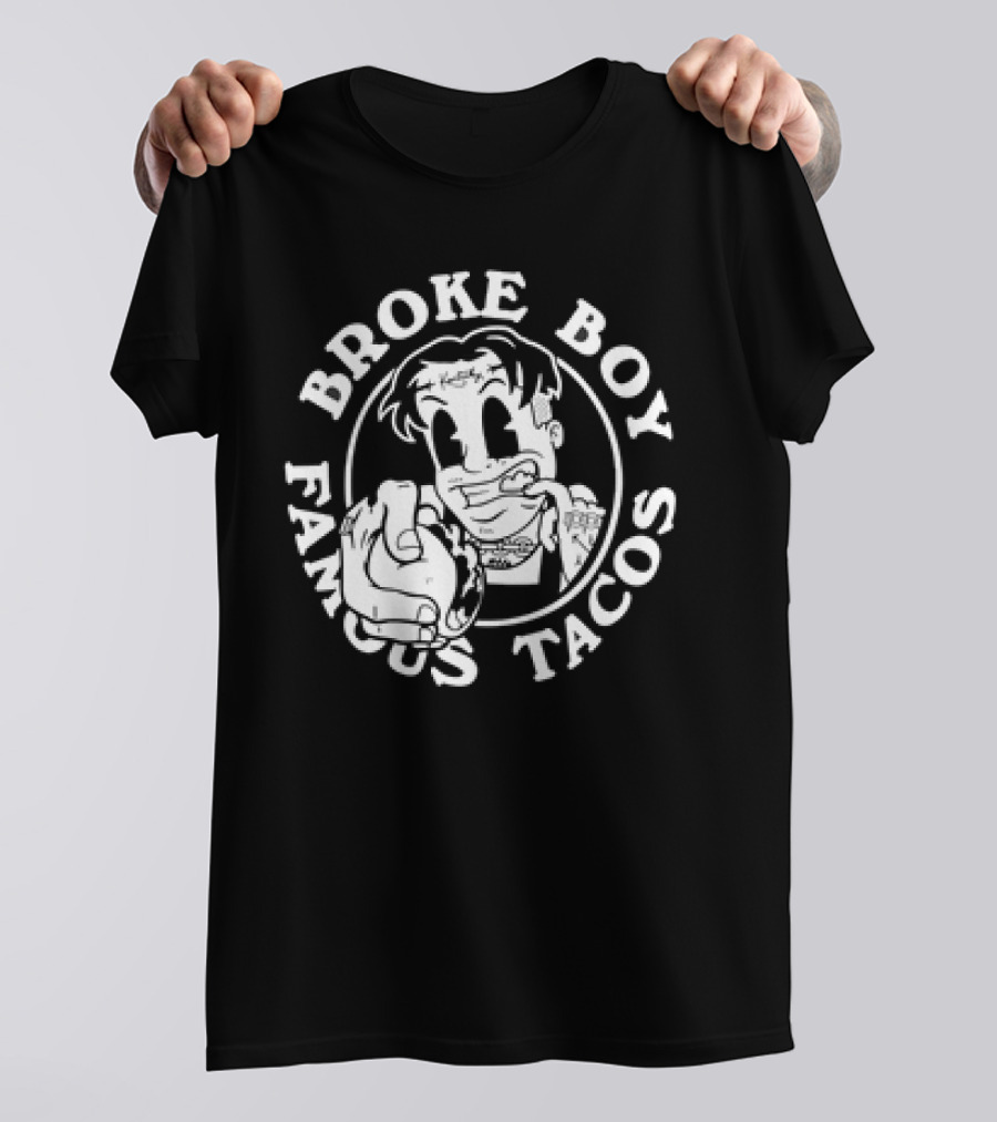 Broke Boy Famous Tacos Comic Character Hand Gesture T-Shirt