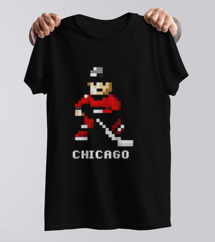 Chicago Retro 8-bit Hockey Player T-Shirt