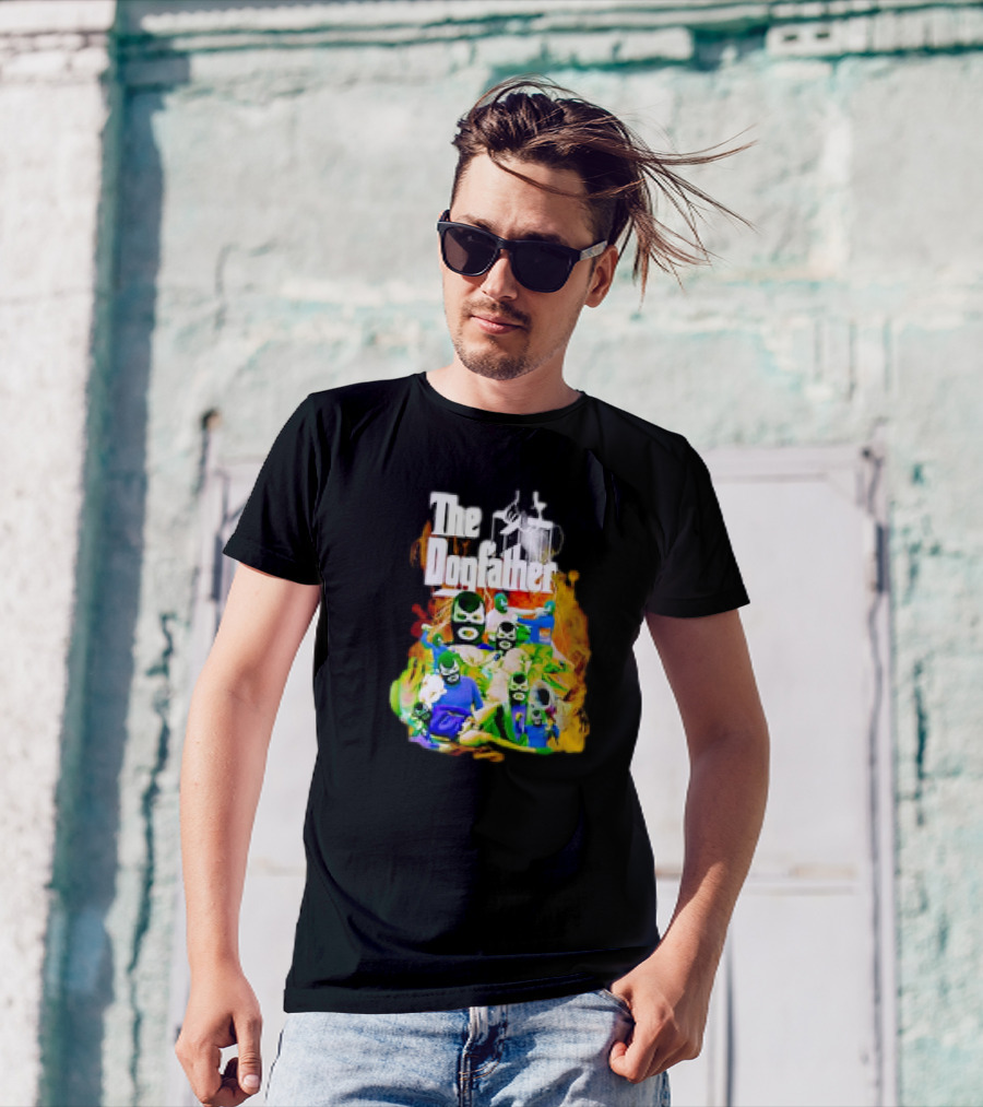 The Dogfather Powerfish Masked Characters In Colorful Scene T-Shirt